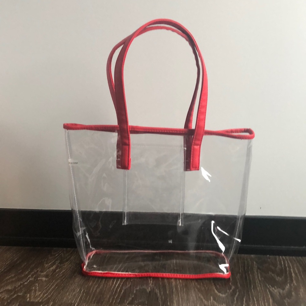 Clear Tote with Red Leather Piping